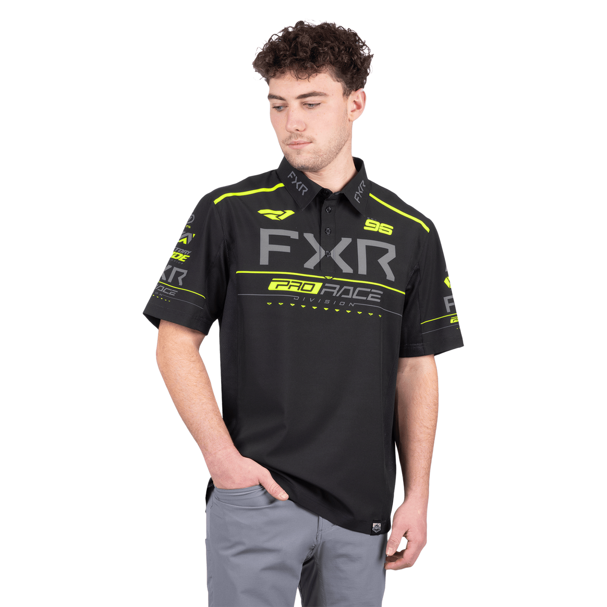 FXR Race Division Performance Polo - Black/Hi-Vis