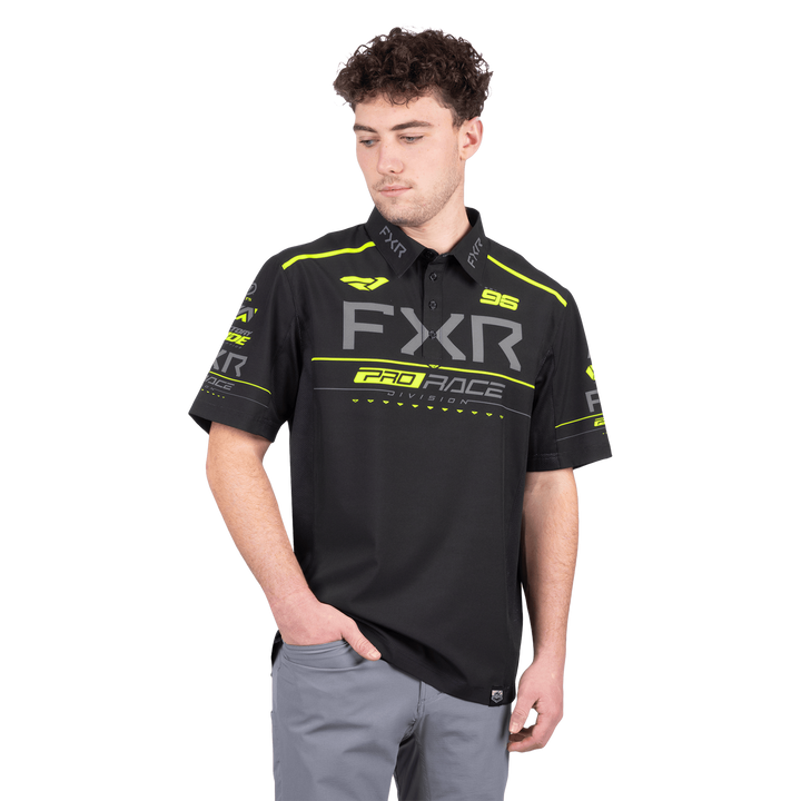 FXR Race Division Performance Polo - Black/Hi-Vis