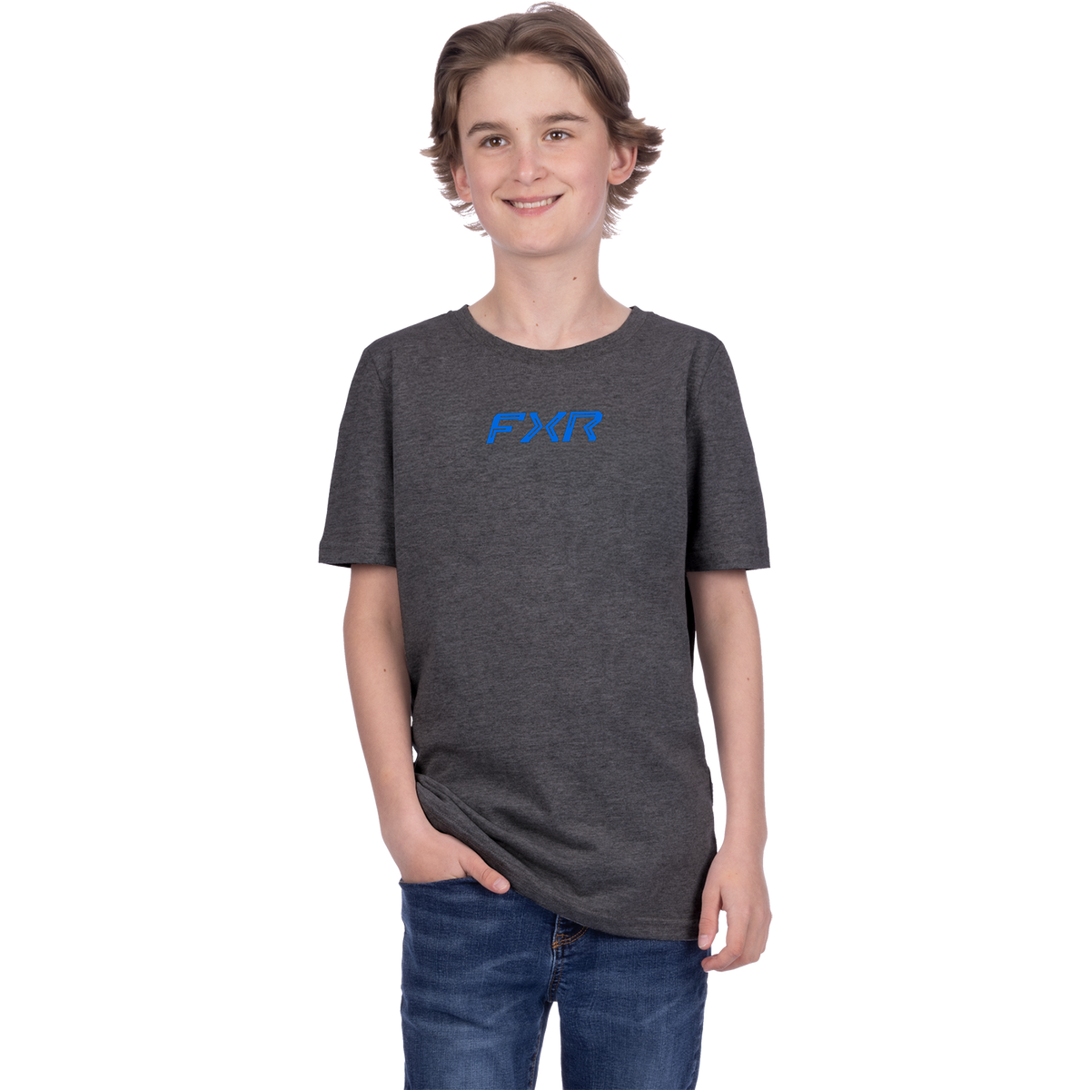 FXR Youth Pedigree Tee - Char Heather/Blue