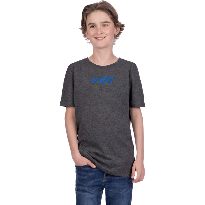 FXR Youth Pedigree Tee - Char Heather/Blue