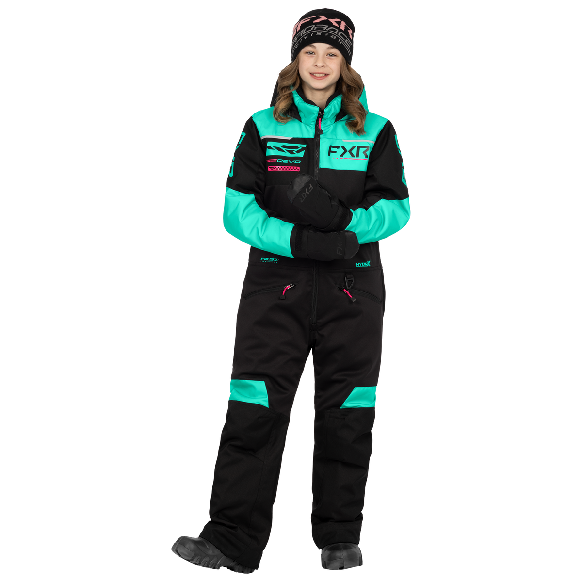 FXR Youth Rev Monosuit - Black/Mint/Razz