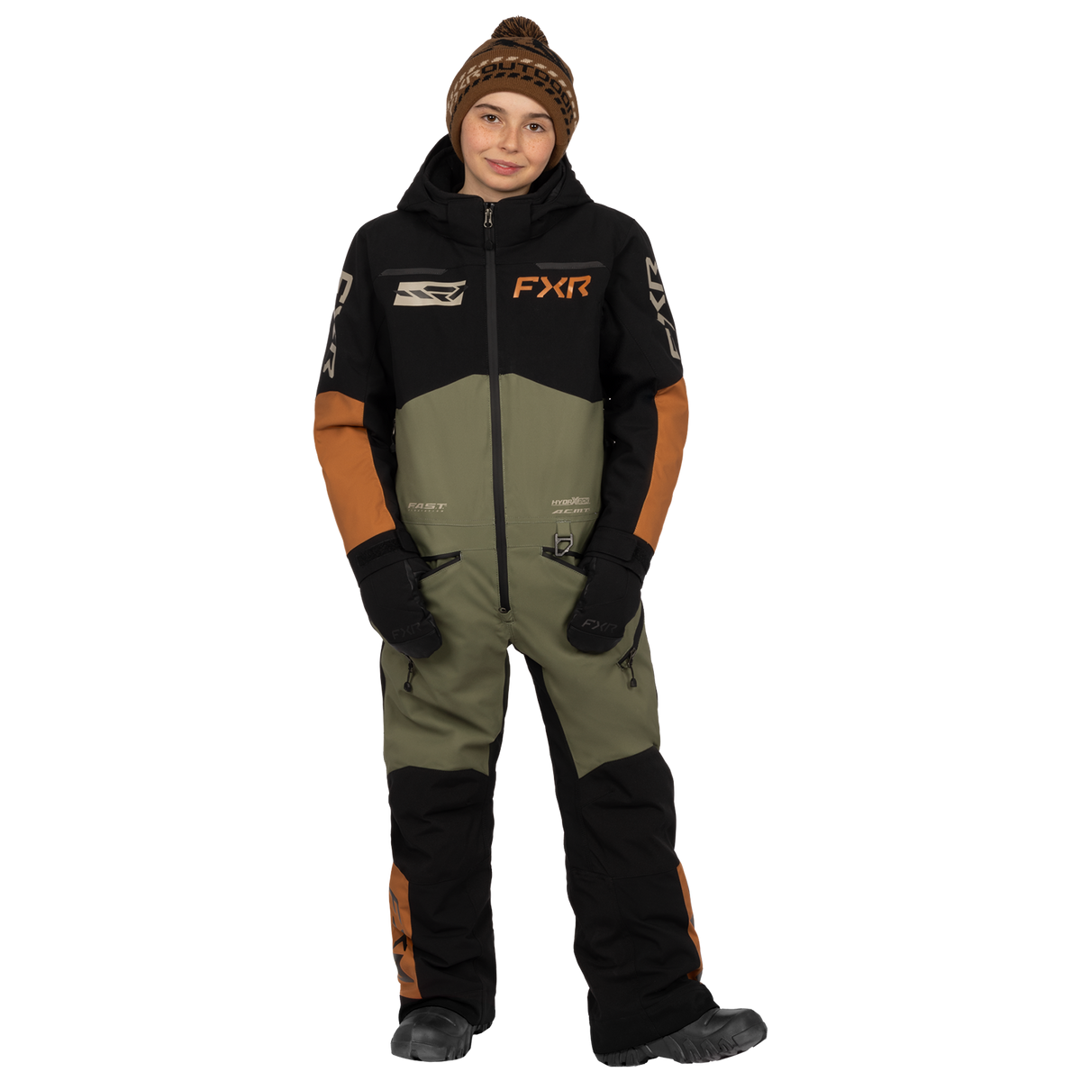 FXR Youth Vertical Monosuit - Moss/Umber/Stone