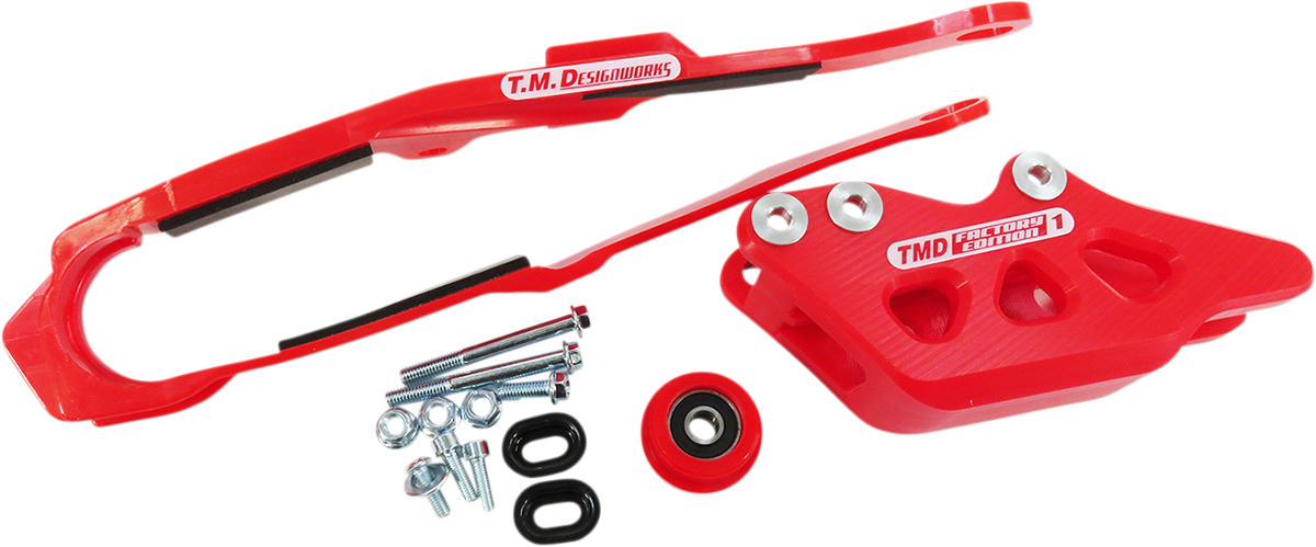 T.M. DESIGNWORKS DCK-OR16-RD Chain Guide and Slider Kit, Red for Honda
