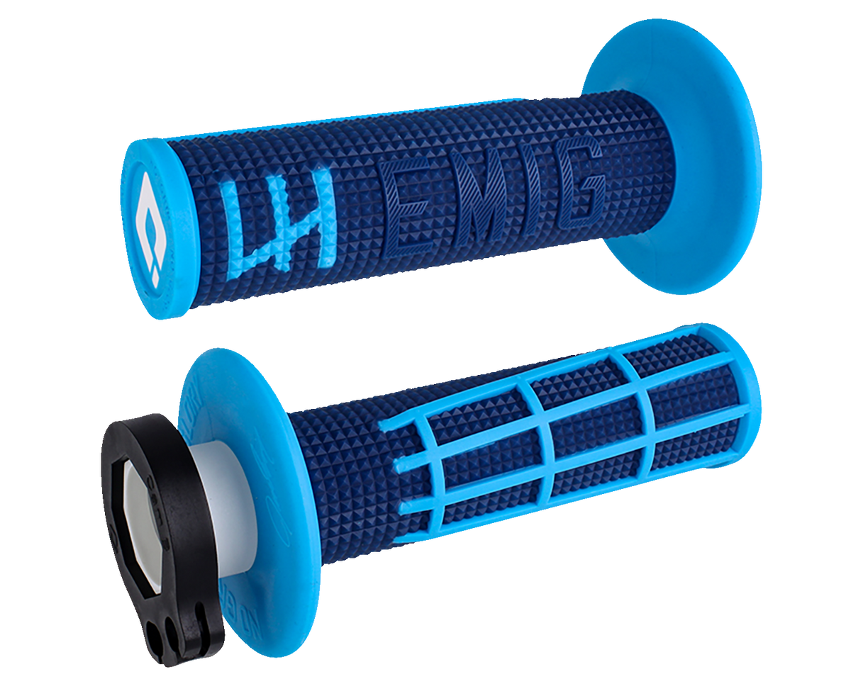 ODI EMIG 2.0 Lock-On Motorcycle Grips, Navy/Cyan, H36E2DU