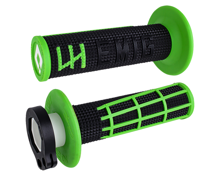 ODI EMIG 2.0 Lock-On Grips with Throttle Tube, Black/Green H36E2BN