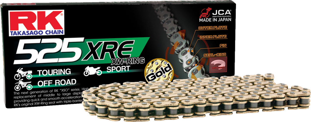 RK GB525XRE-120 525 XRE Gold Motorcycle Drive Chain, 120 Links