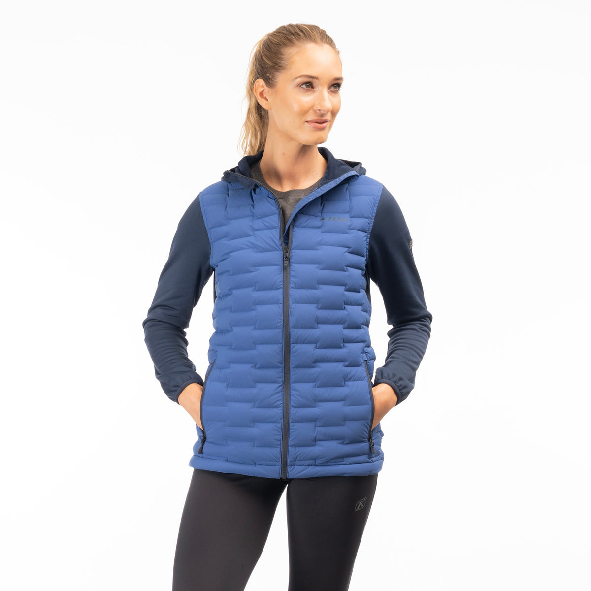 Klim Women's Luna Stretch Down Hybrid Hoodie - Mazarine Blue - Dress Blues