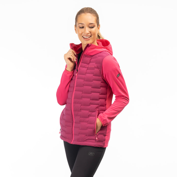 Klim Women's Luna Stretch Down Hybrid Hoodie - Raspberry Radiance - Punch Pink