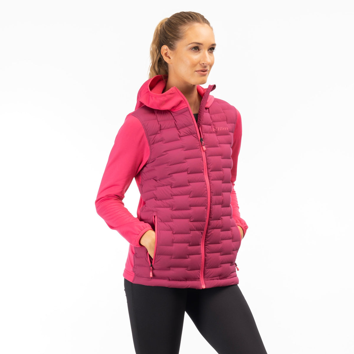 Klim Women's Luna Stretch Down Hybrid Hoodie - Raspberry Radiance - Punch Pink