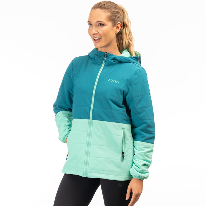 Klim Women's Soteria Insulated Hooded Jacket - Deep Lagoon - Electric Green