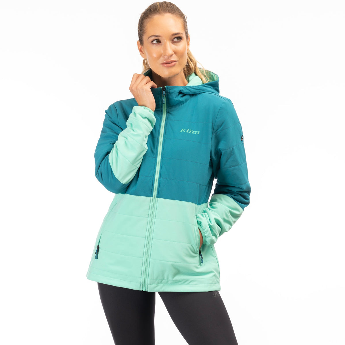 Klim Women's Soteria Insulated Hooded Jacket - Deep Lagoon - Electric Green