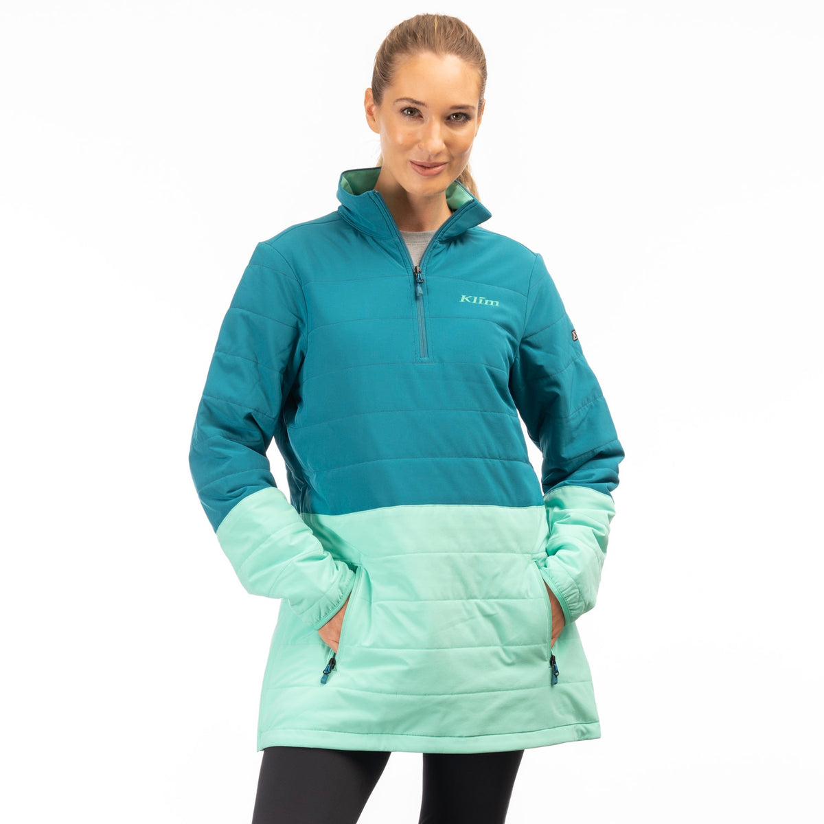 Klim Women's Soteria Insulated Pullover - Deep Lagoon - Electric Green