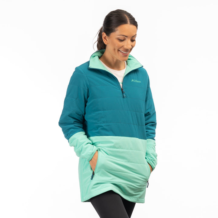 Klim Women's Soteria Insulated Pullover - Deep Lagoon - Electric Green