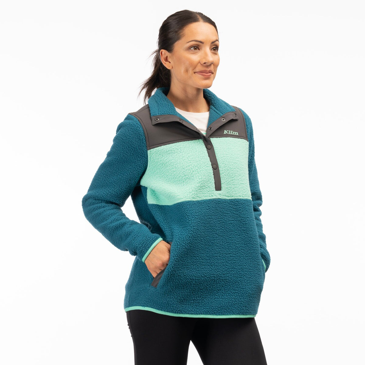 High Pile Mountain Fleece Pullover - Deep Lagoon - Electric Green