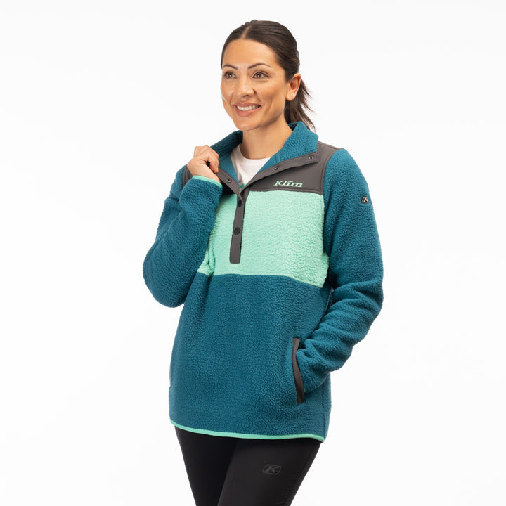 High Pile Mountain Fleece Pullover - Deep Lagoon - Electric Green