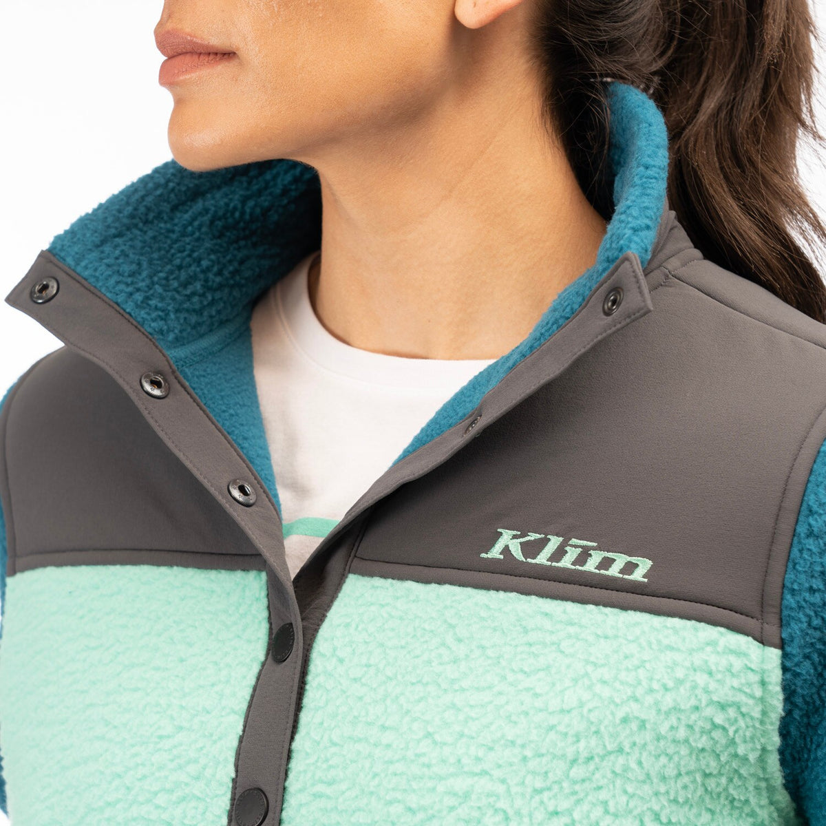 High Pile Mountain Fleece Pullover - Deep Lagoon - Electric Green
