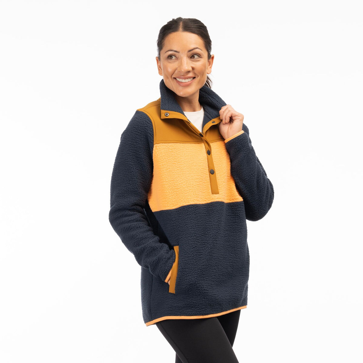 High Pile Mountain Fleece Pullover - Dress Blues - Mock Orange