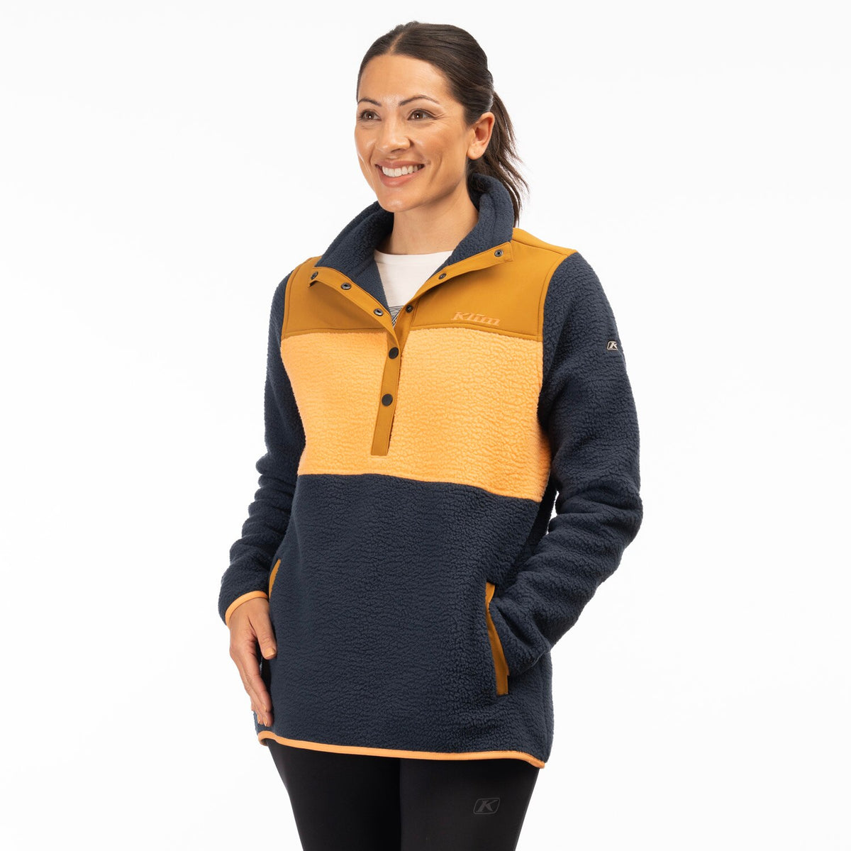 High Pile Mountain Fleece Pullover - Dress Blues - Mock Orange