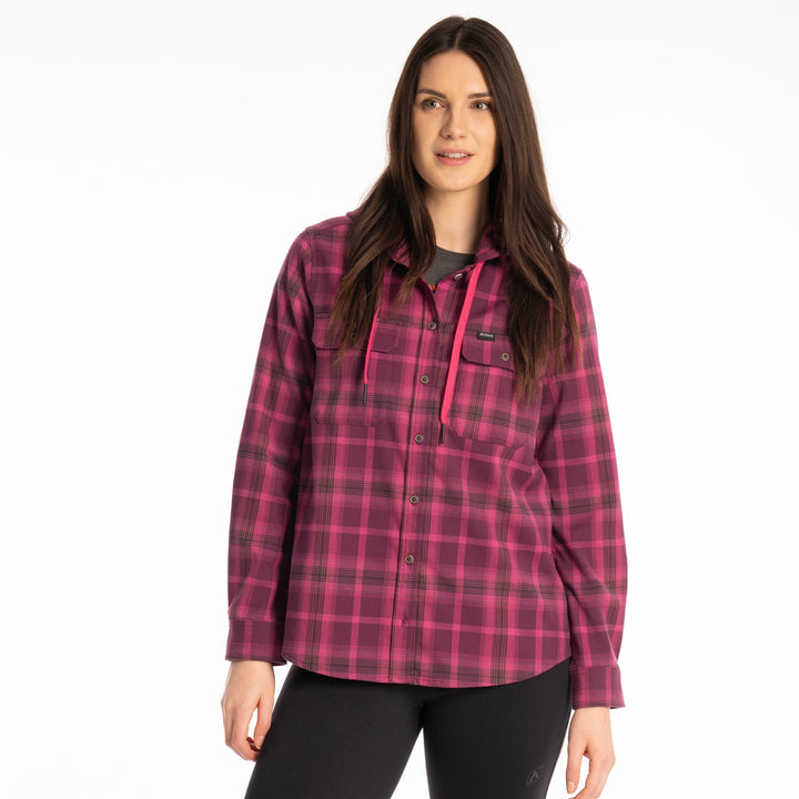 Klim Women's Ginny Mountain Midweight Stretch Flannel Hoodie - Italian Plum - Fuchsia Red