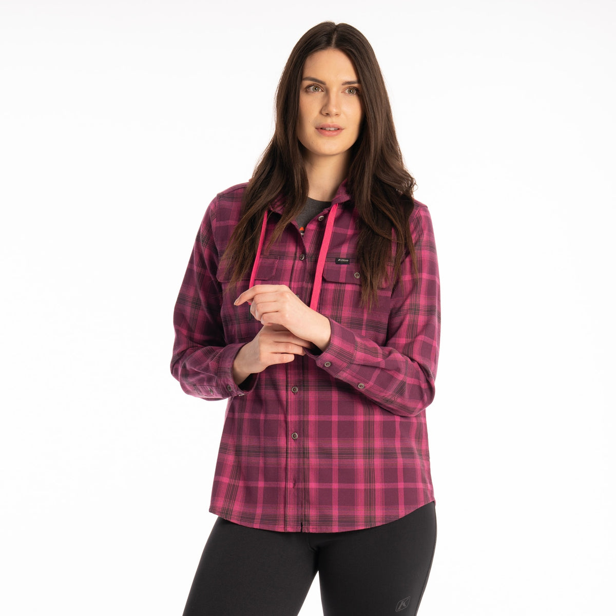 Klim Women's Ginny Mountain Midweight Stretch Flannel Hoodie - Italian Plum - Fuchsia Red