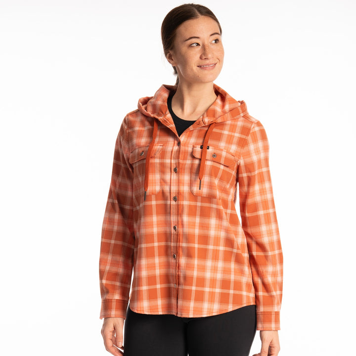 Klim Women's Ginny Mountain Midweight Stretch Flannel Hoodie - Picante - Papyrus