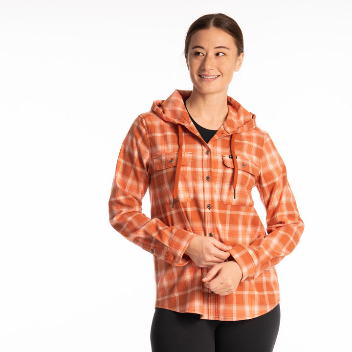 Klim Women's Ginny Mountain Midweight Stretch Flannel Hoodie - Picante - Papyrus