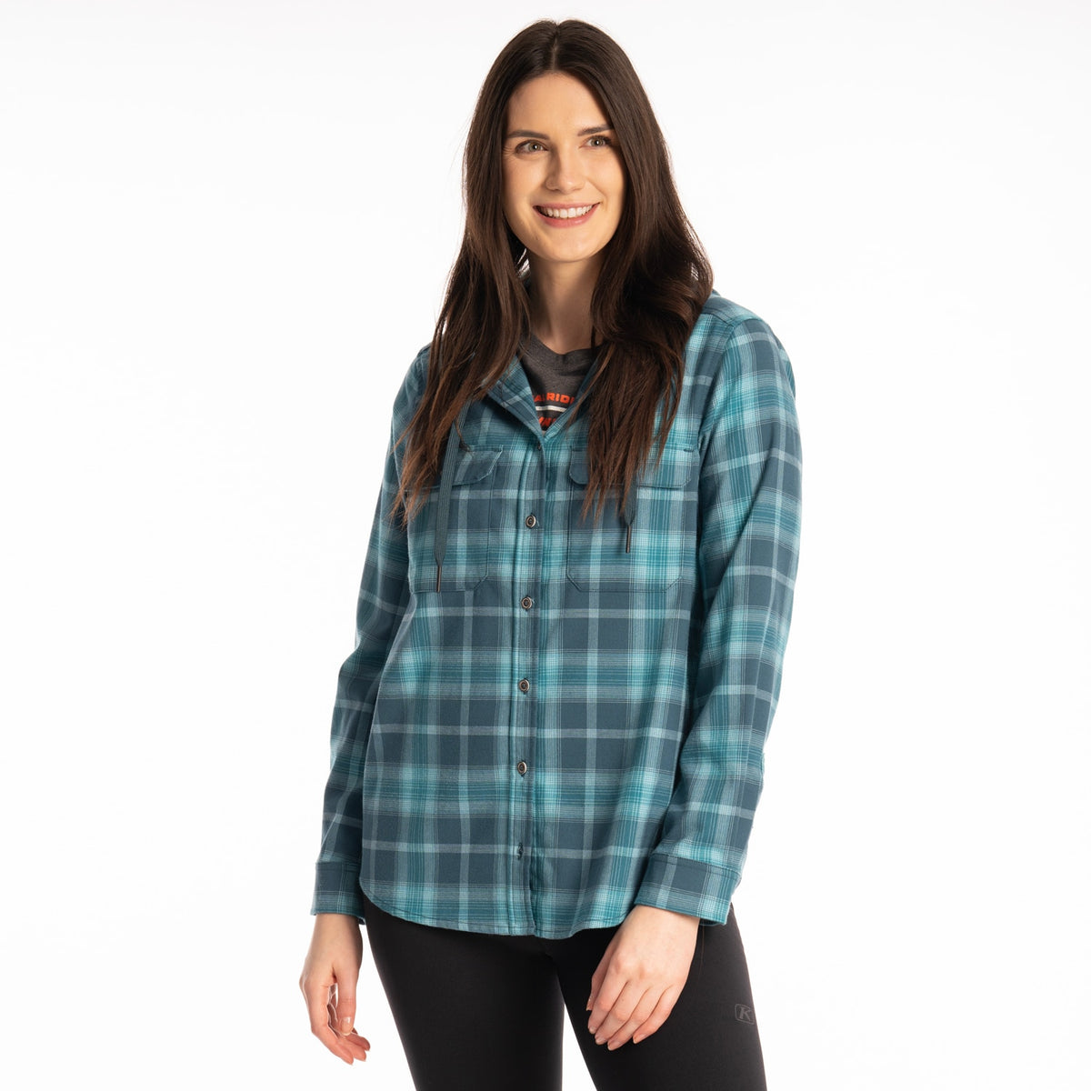 Klim Women's Ginny Mountain Midweight Stretch Flannel Hoodie - Reflecting Pond - Milky Blue