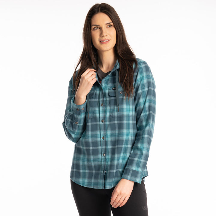 Klim Women's Ginny Mountain Midweight Stretch Flannel Hoodie - Reflecting Pond - Milky Blue