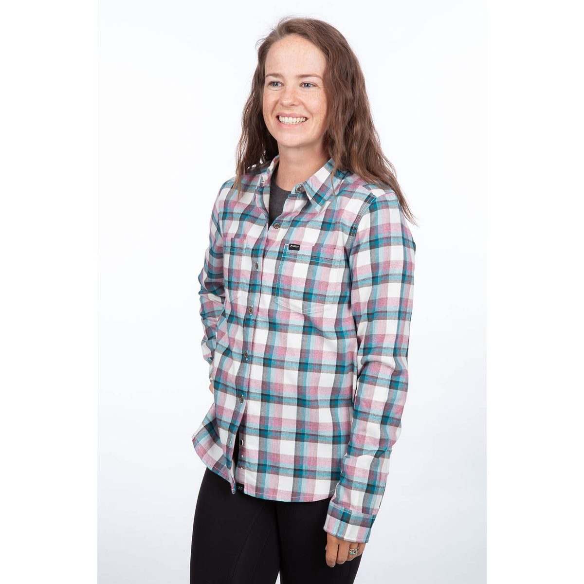 Klim Women's Sunlight Trail Midweight Flannel Shirt - Snow White - Raspberry Radiance