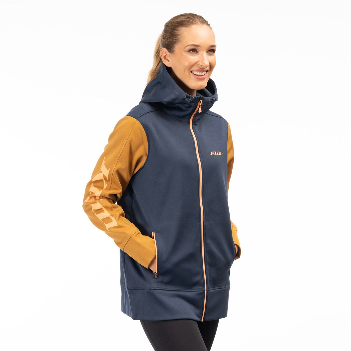Klim Women's Visita Long Hoodie - Dress Blues - Golden Brown
