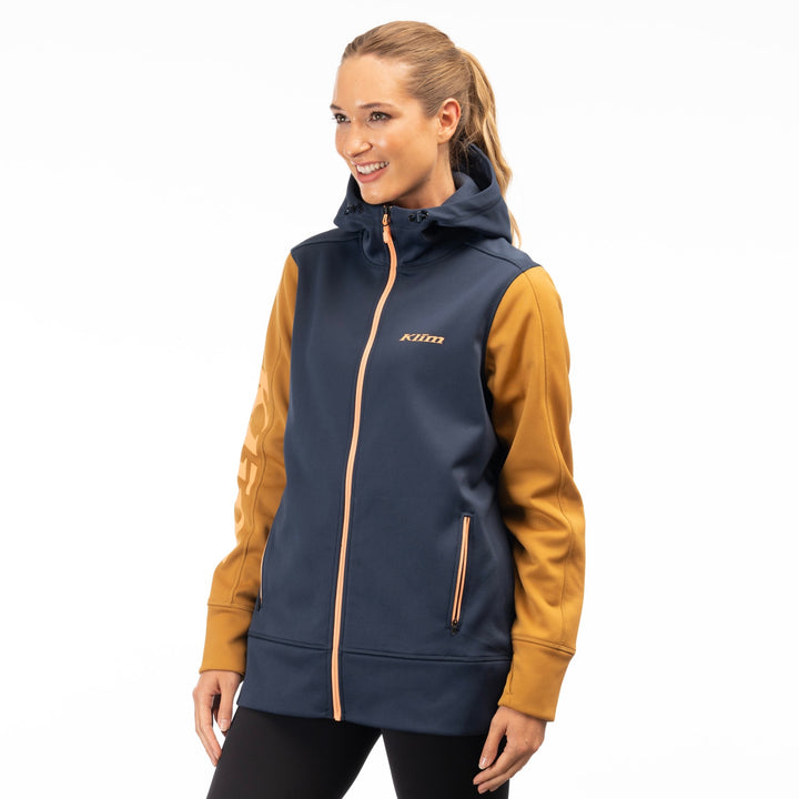 Klim Women's Visita Long Hoodie - Dress Blues - Golden Brown