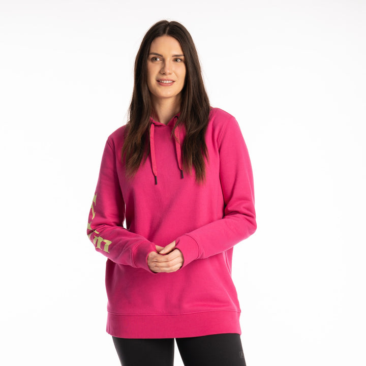 Klim Women's Mariposa Long Pullover Hoodie - Fuchsia Red - Shadow Lime