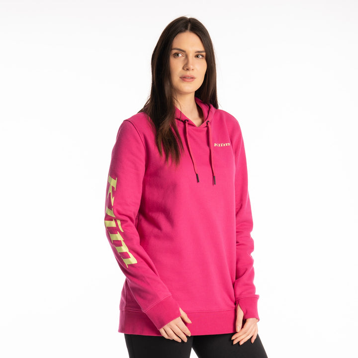 Klim Women's Mariposa Long Pullover Hoodie - Fuchsia Red - Shadow Lime