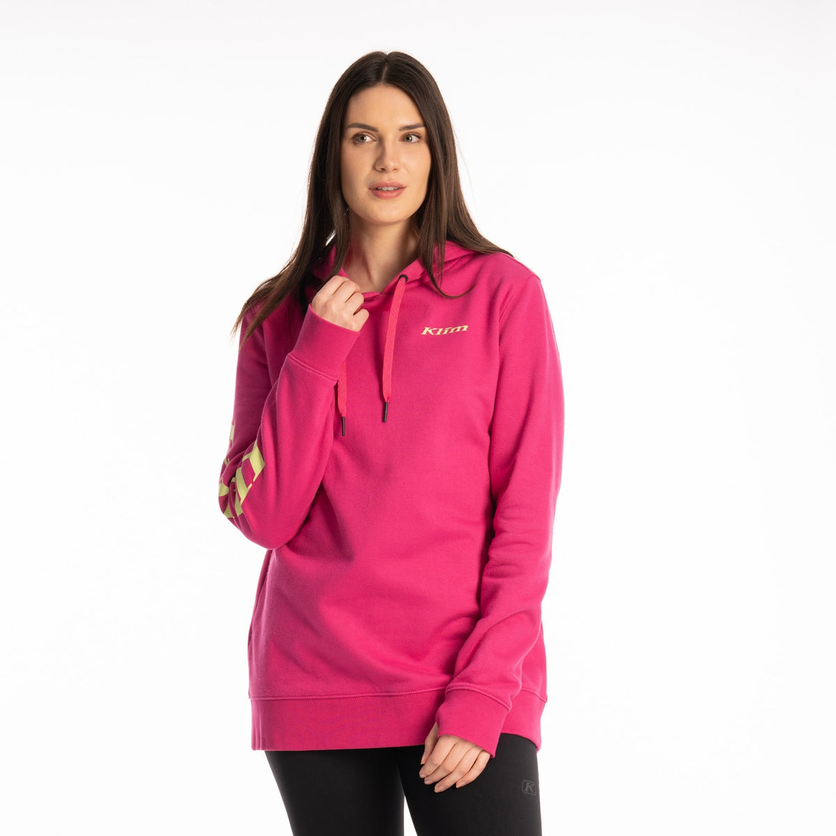 Klim Women's Mariposa Long Pullover Hoodie - Fuchsia Red - Shadow Lime