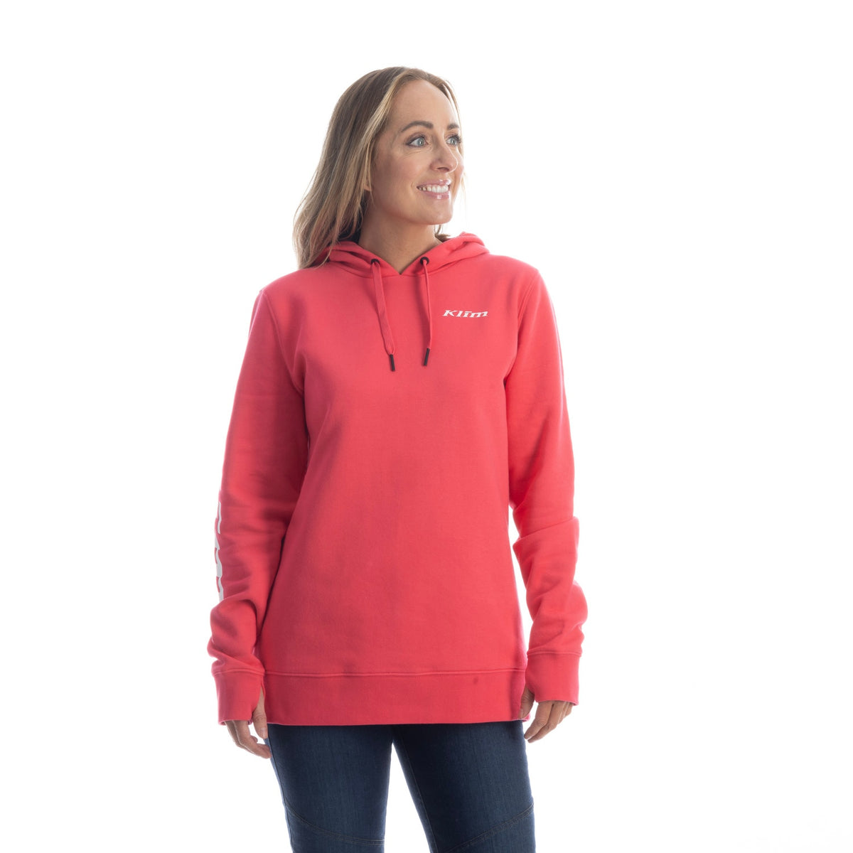 Klim Women's Mariposa Long Pullover Hoodie - Rouge Red - White