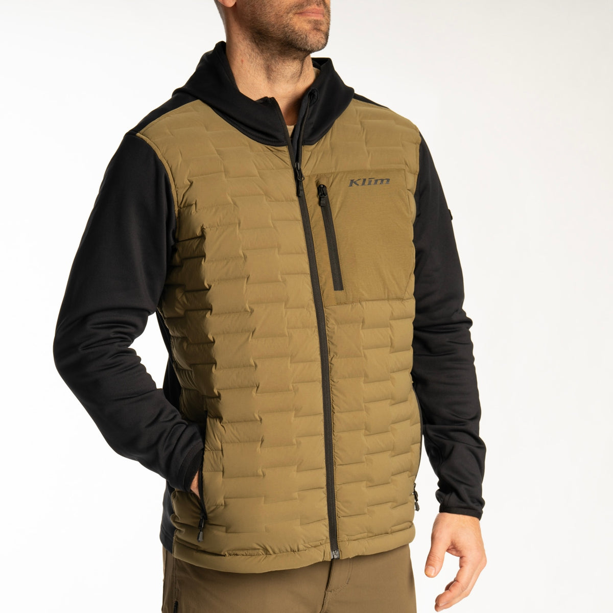 Klim Boulder Stretch Down Hybrid Hoodie - Dark Olive - Black