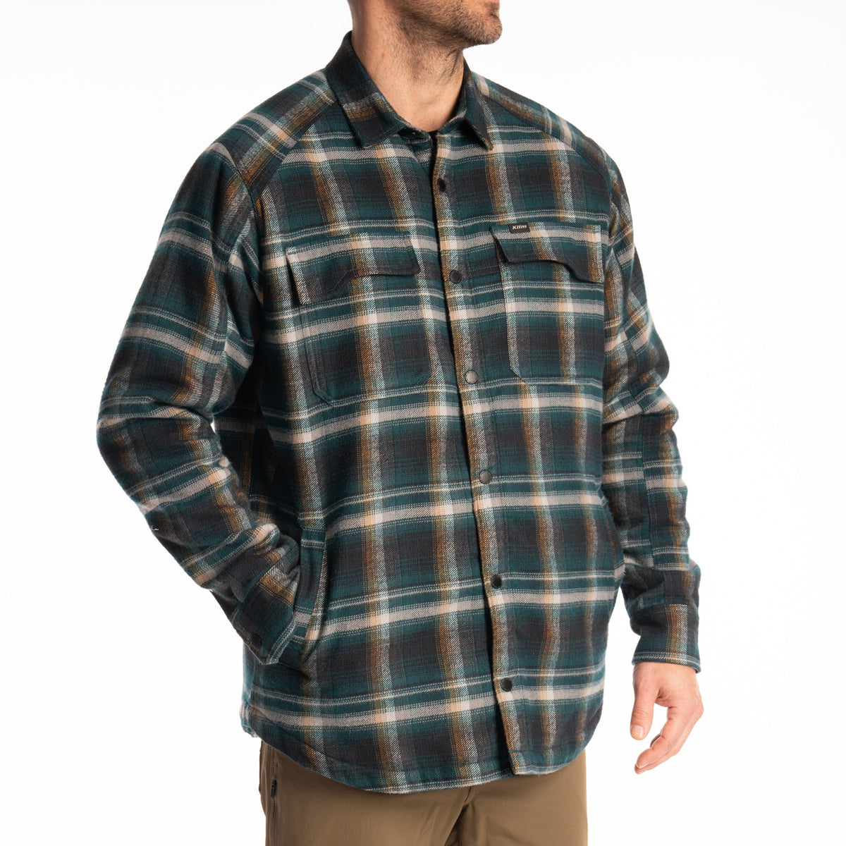 Klim Bridger Fleece Lined Flannel Shirt - Dark Sea - Golden Brown