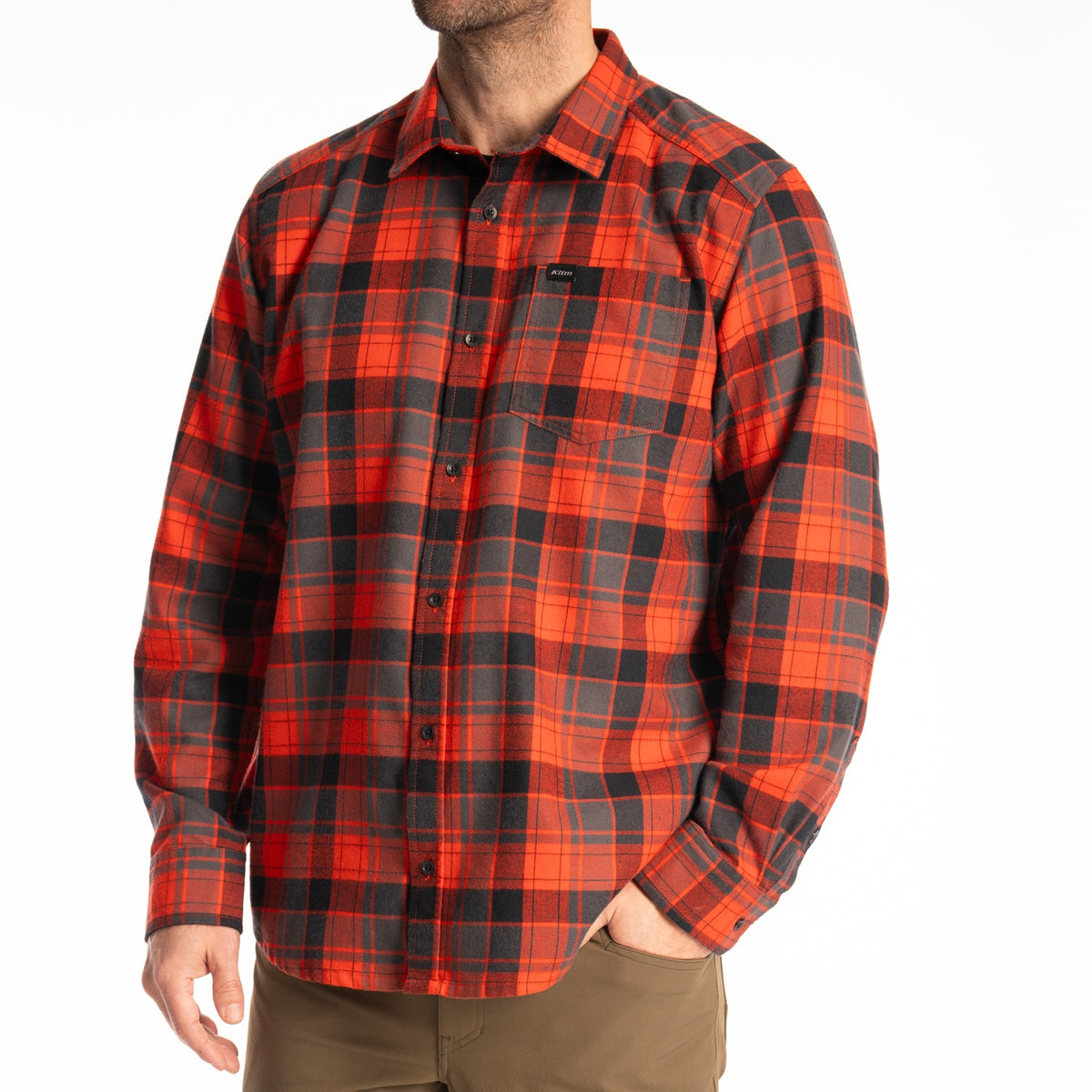 Klim Cottonwood Midweight Flannel Shirt - Fiery Red - Black