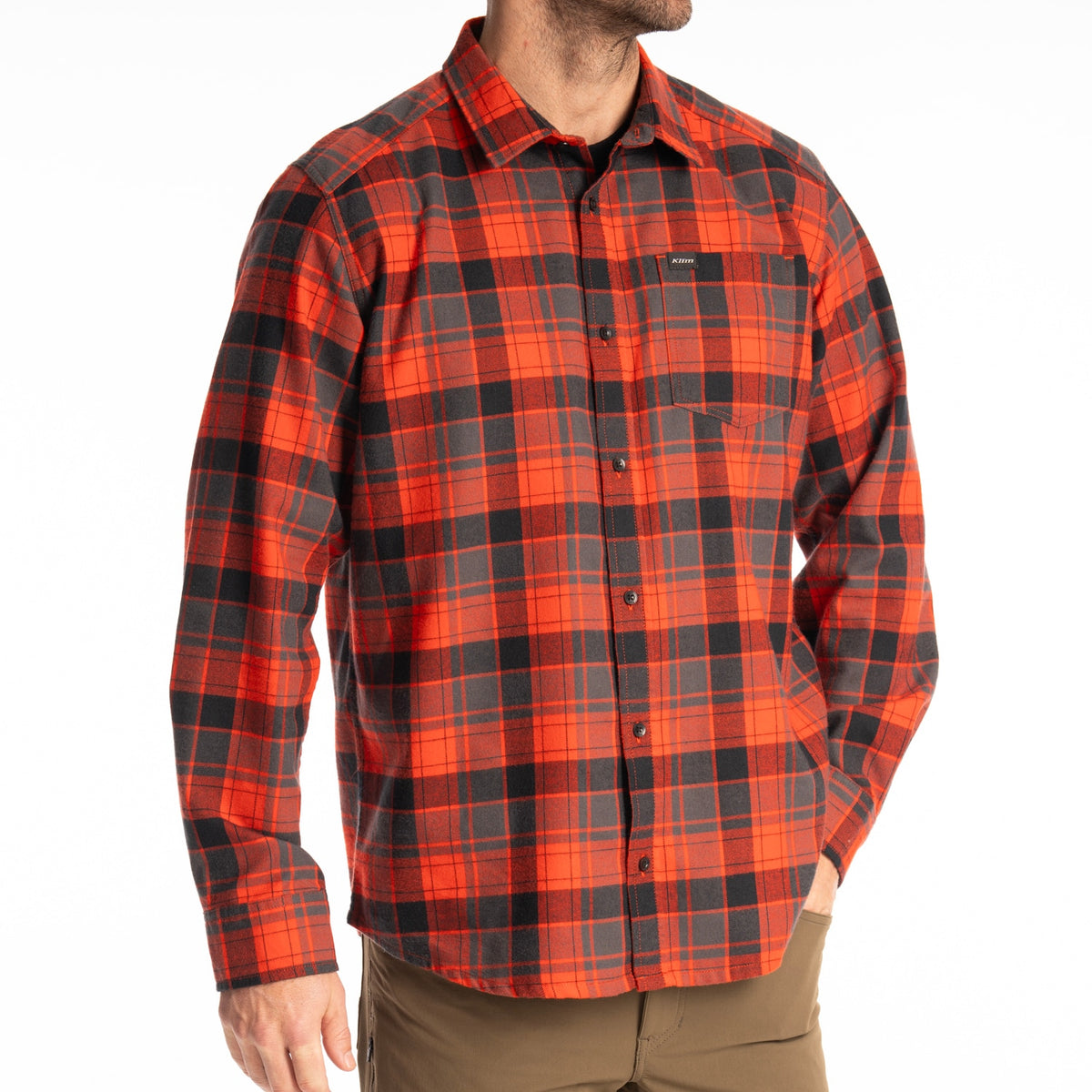Klim Cottonwood Midweight Flannel Shirt - Fiery Red - Black