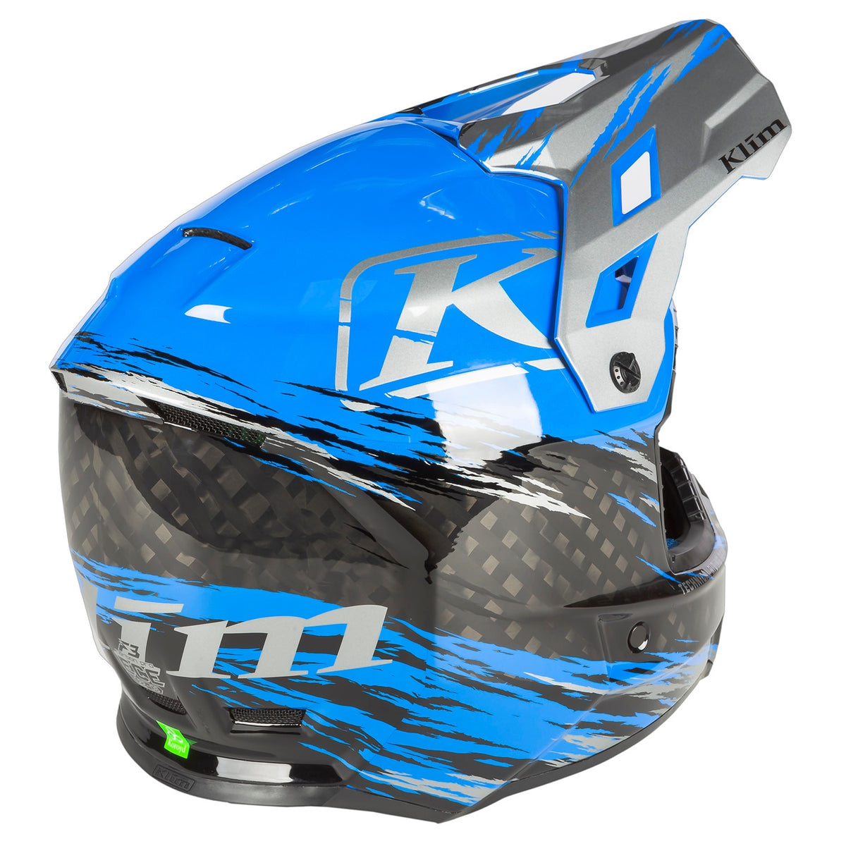 F3 Carbon Pro Helmet ECE - Thrashed Electric Blue Lemonade - Metallic Silver