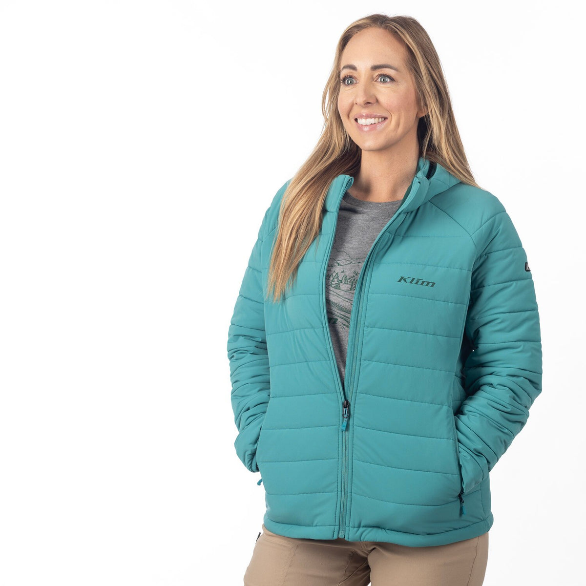 Waverly Stretch Insulated Hooded Jacket - Green-Blue Slate