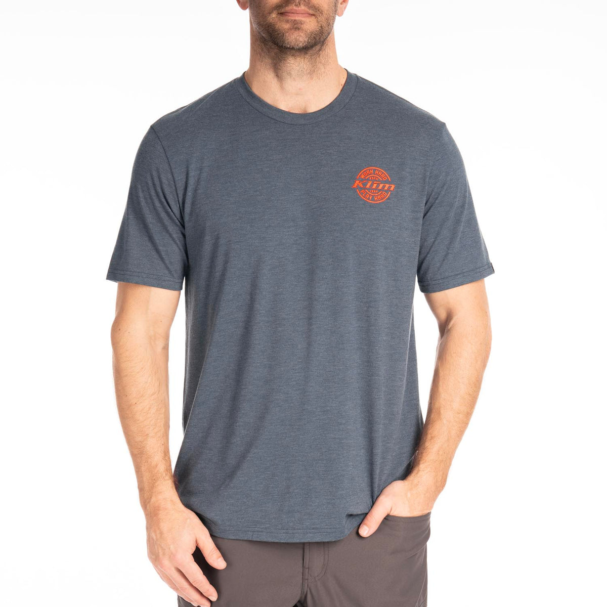 Klim Live to Ride Tri-blend Tee - Navy Frost - Strike Orange