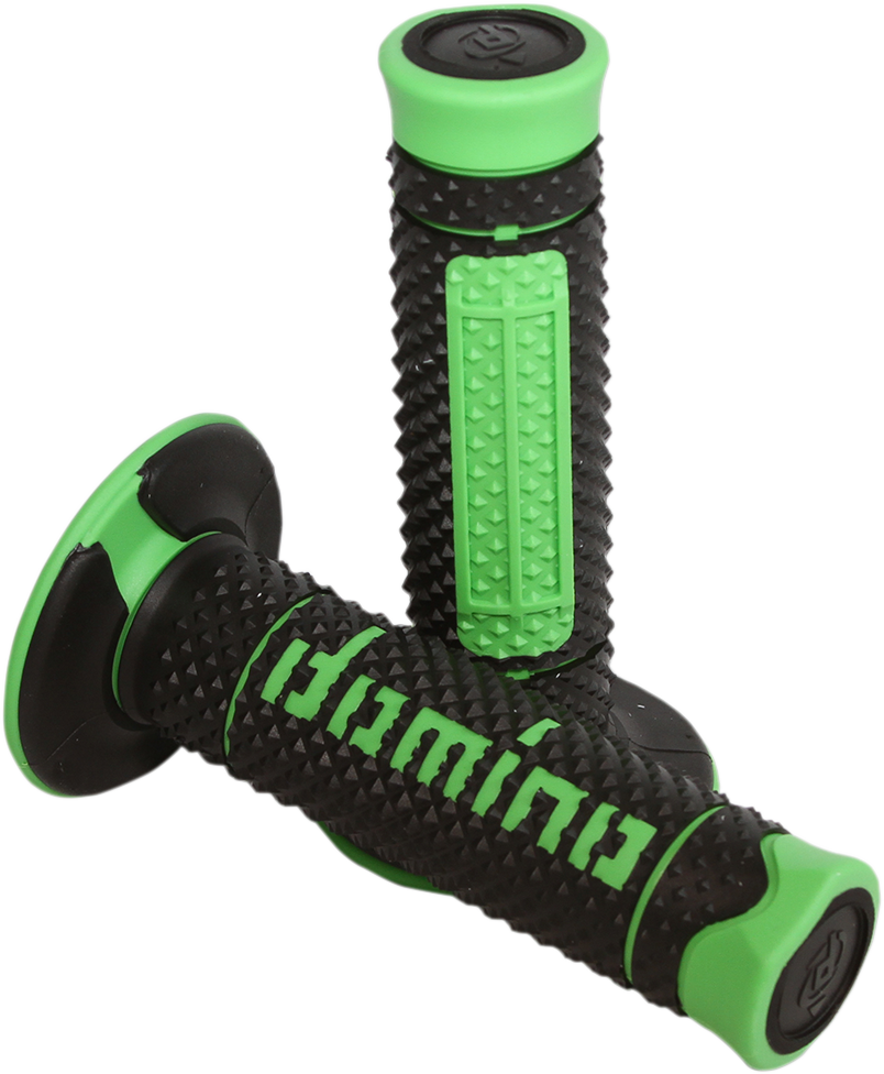 DOMINO Diamante Dual-Compound Motorcycle Grips, Black/Green, Part Number A26041C4440A7-0