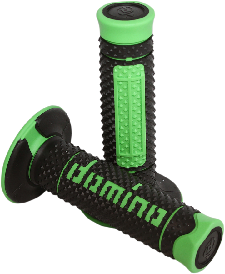 DOMINO Diamante Dual-Compound Motorcycle Grips, Black/Green, Part Number A26041C4440A7-0