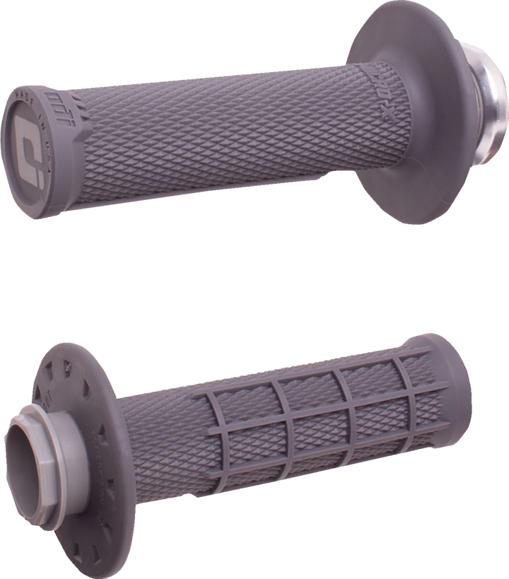 ODI Micro-X V2 Half-Waffle Lock-On Grips with Throttle Tube, Graphite/Silver – H36MXH