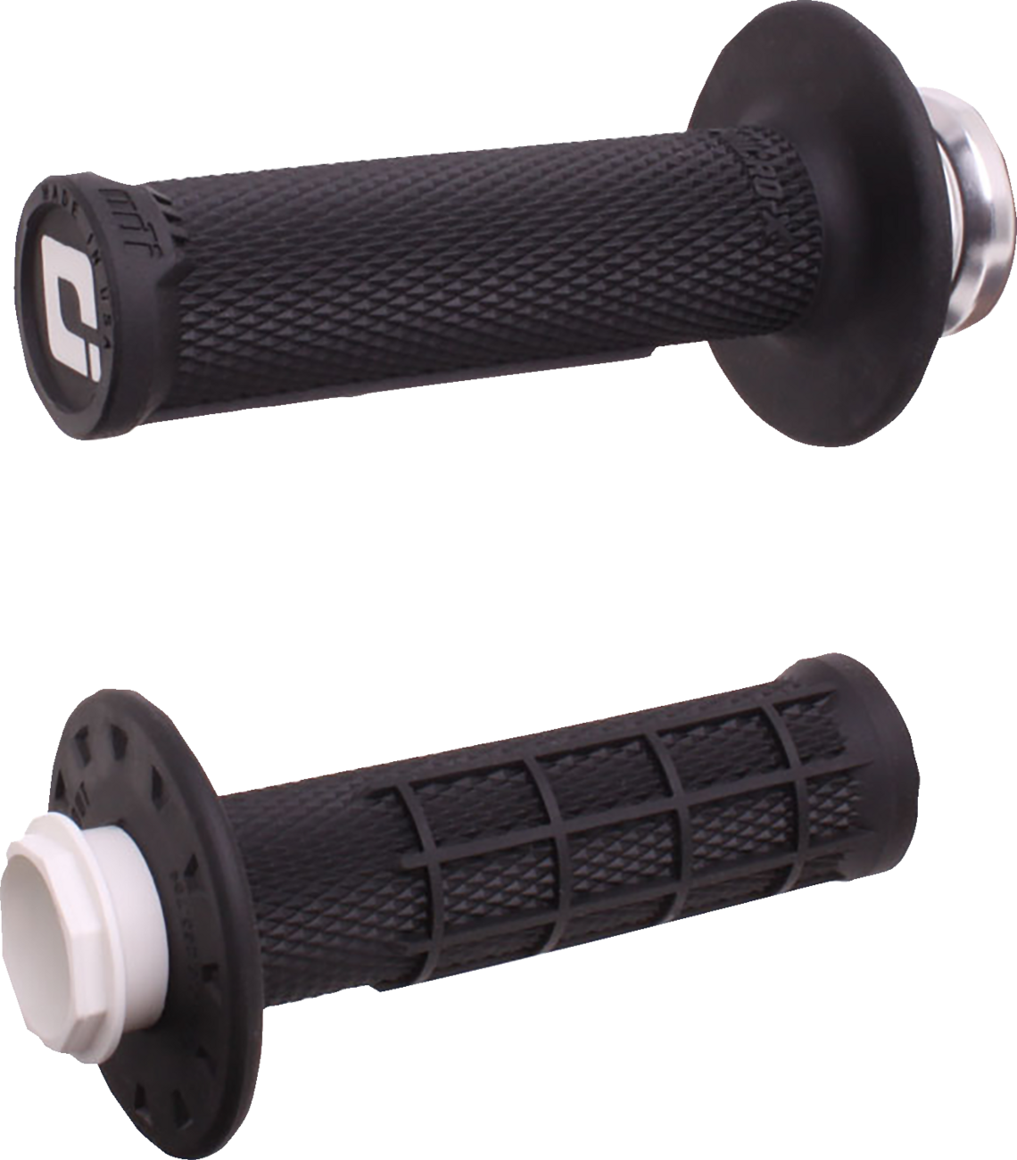 ODI Micro-X V2 Half-Waffle Lock-On Grips with Throttle Tube, Black/Silver H36MXB