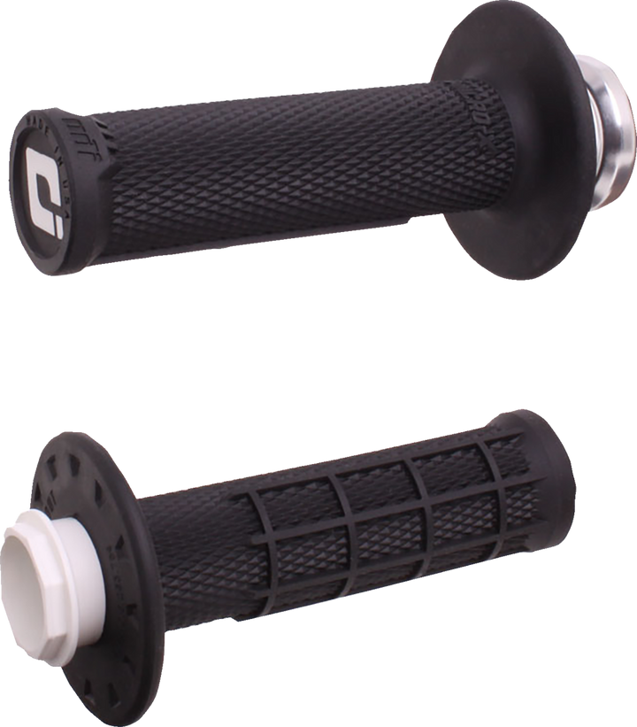 ODI Micro-X V2 Half-Waffle Lock-On Grips with Throttle Tube, Black/Silver H36MXB