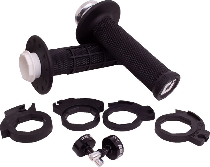 ODI Micro-X V2 Half-Waffle Lock-On Grips with Throttle Tube, Black/Silver H36MXB