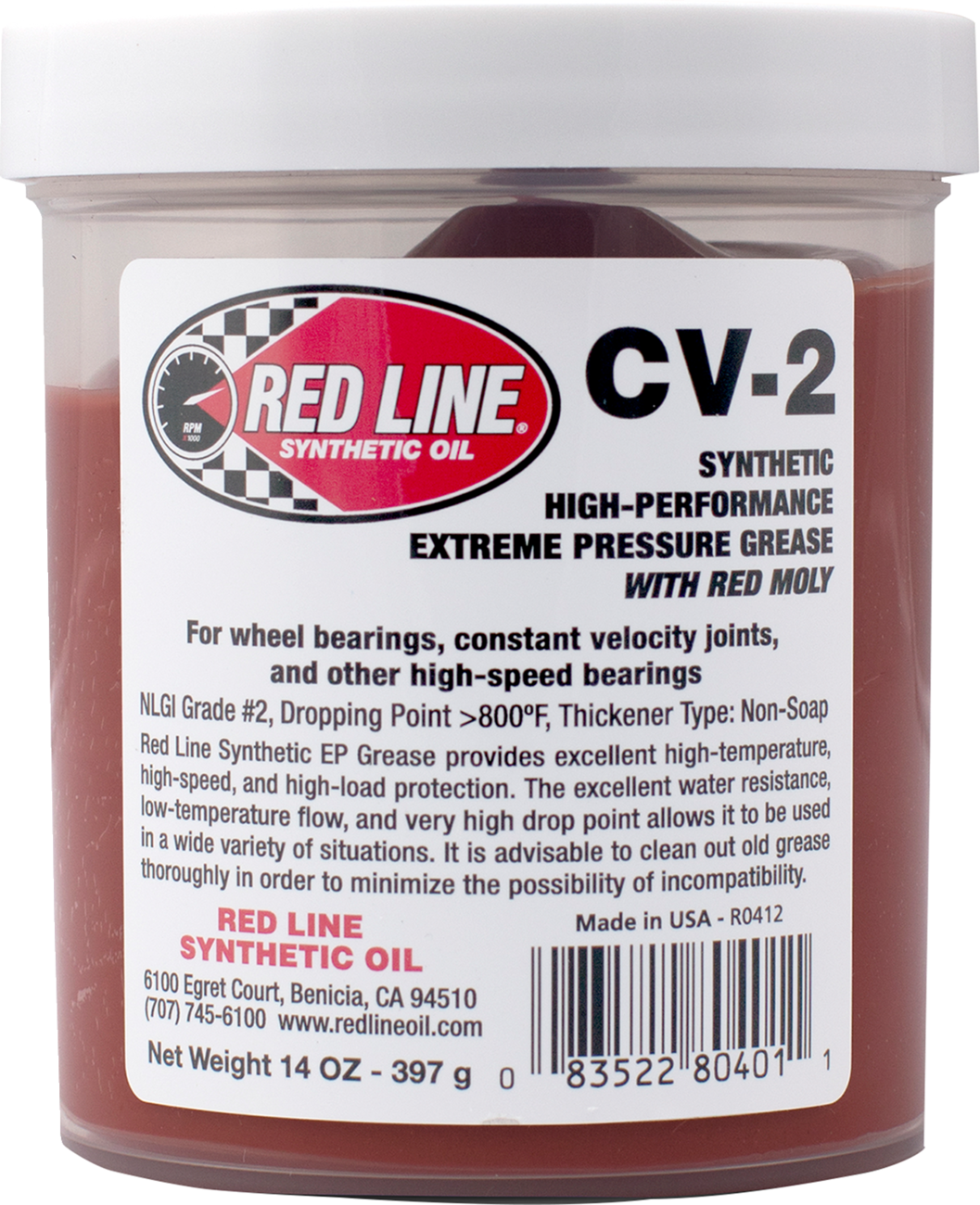 Red Line CV-2 Grease with Moly - 14 oz Jar