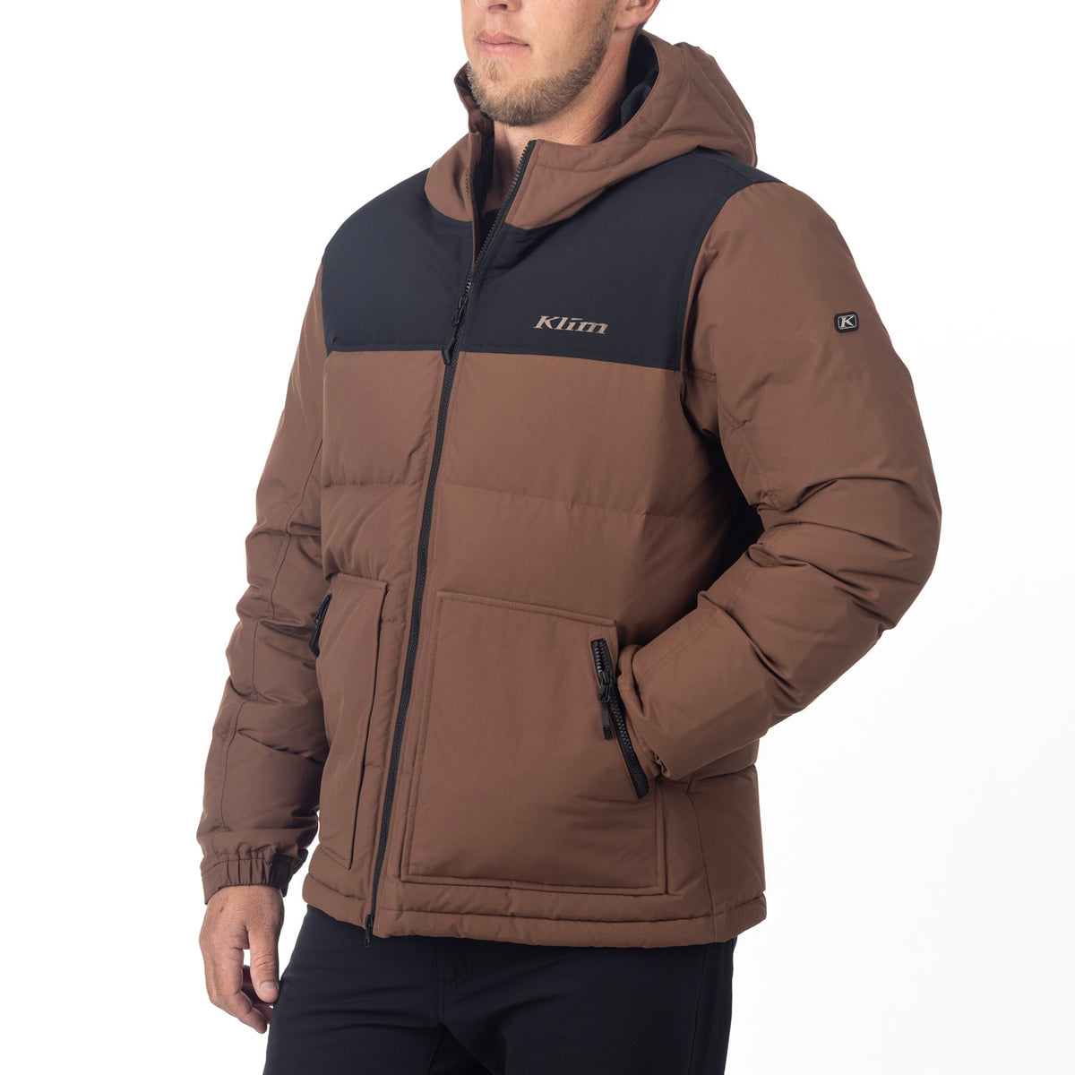 Klim Sawtooth Down Hooded Jacket - Cocoa Brown - Black